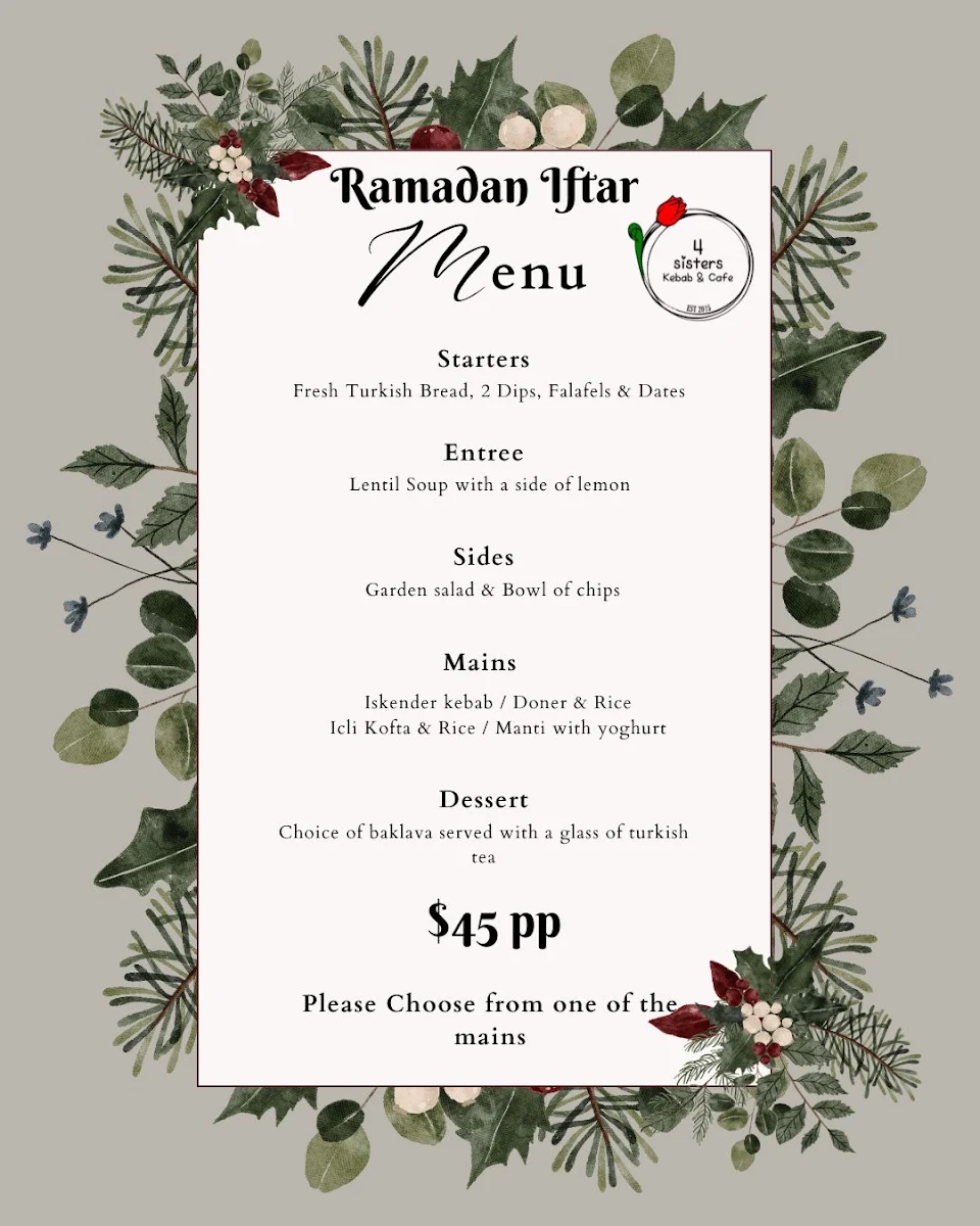 Menu, 4 Sisters Kebab Cafe & Desserts