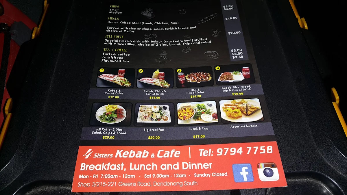 Menu, 4 Sisters Kebab Cafe & Desserts