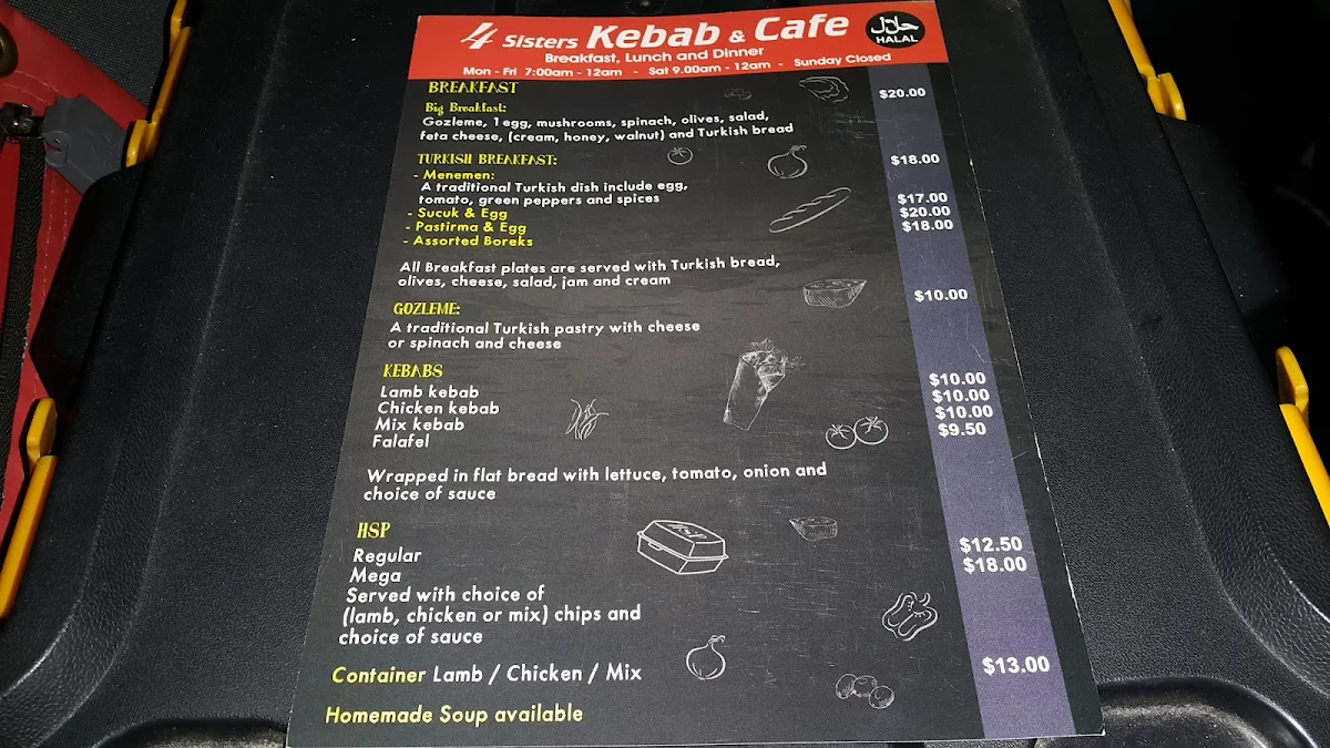 Menu, 4 Sisters Kebab Cafe & Desserts