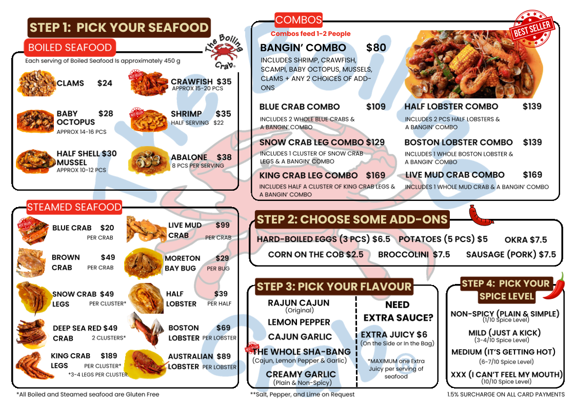 Menu, The Boiling Crab | Melbourne CBD