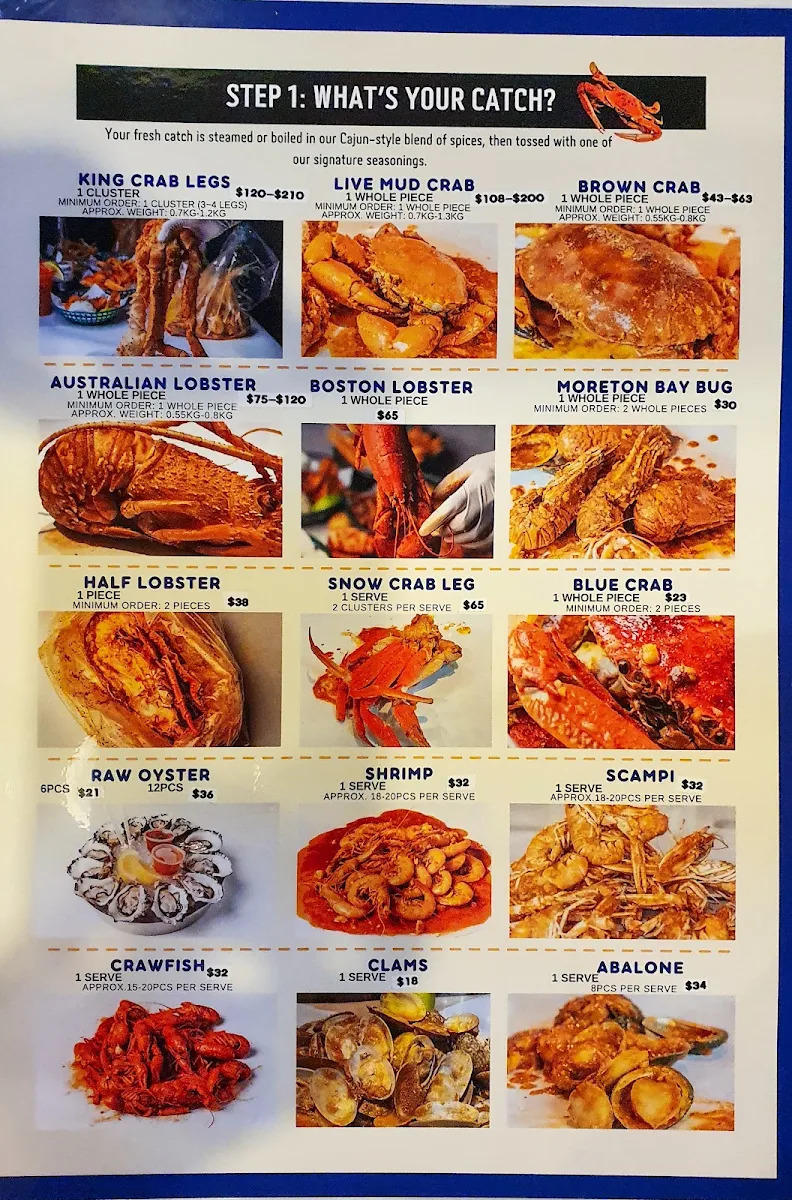 Menu, The Boiling Crab | Melbourne CBD