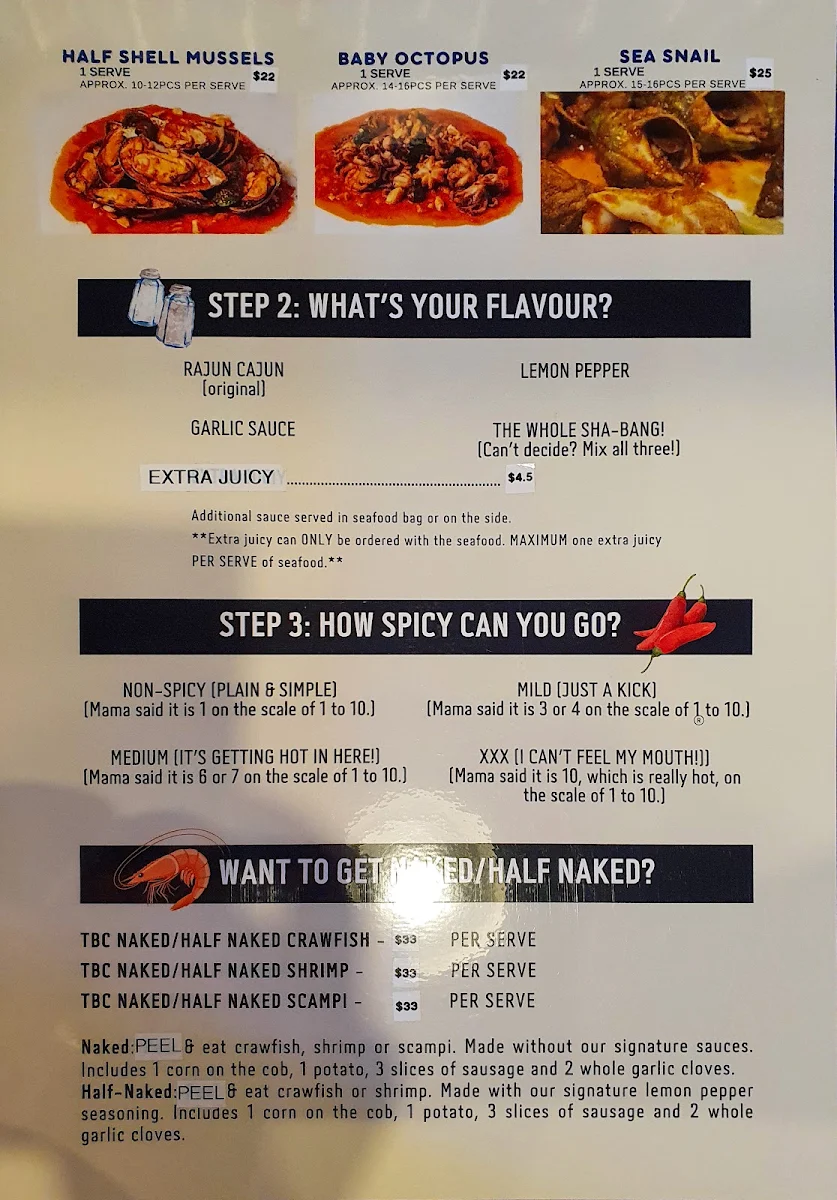 Menu, The Boiling Crab | Melbourne CBD