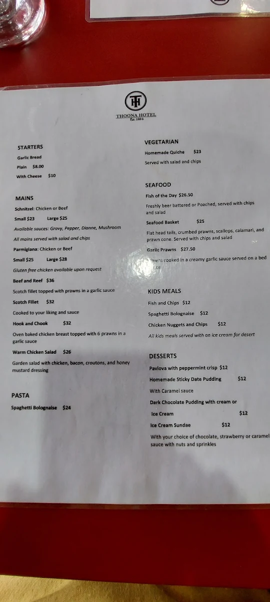 Menu, Thoona Hotel