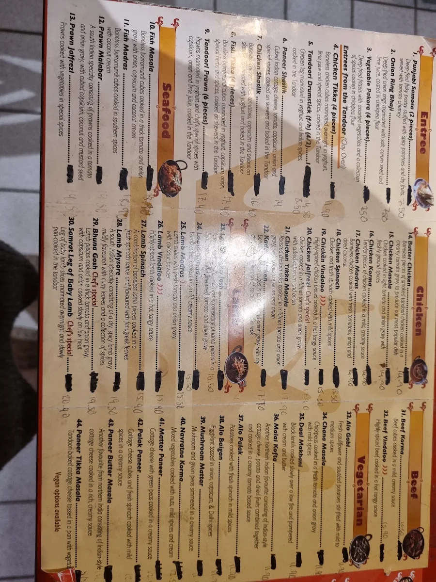 Menu, Samrat Tandoori