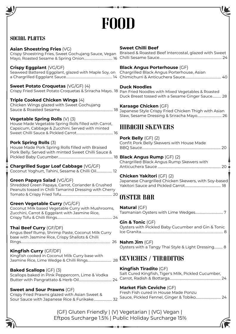 Menu, Grainery Lane