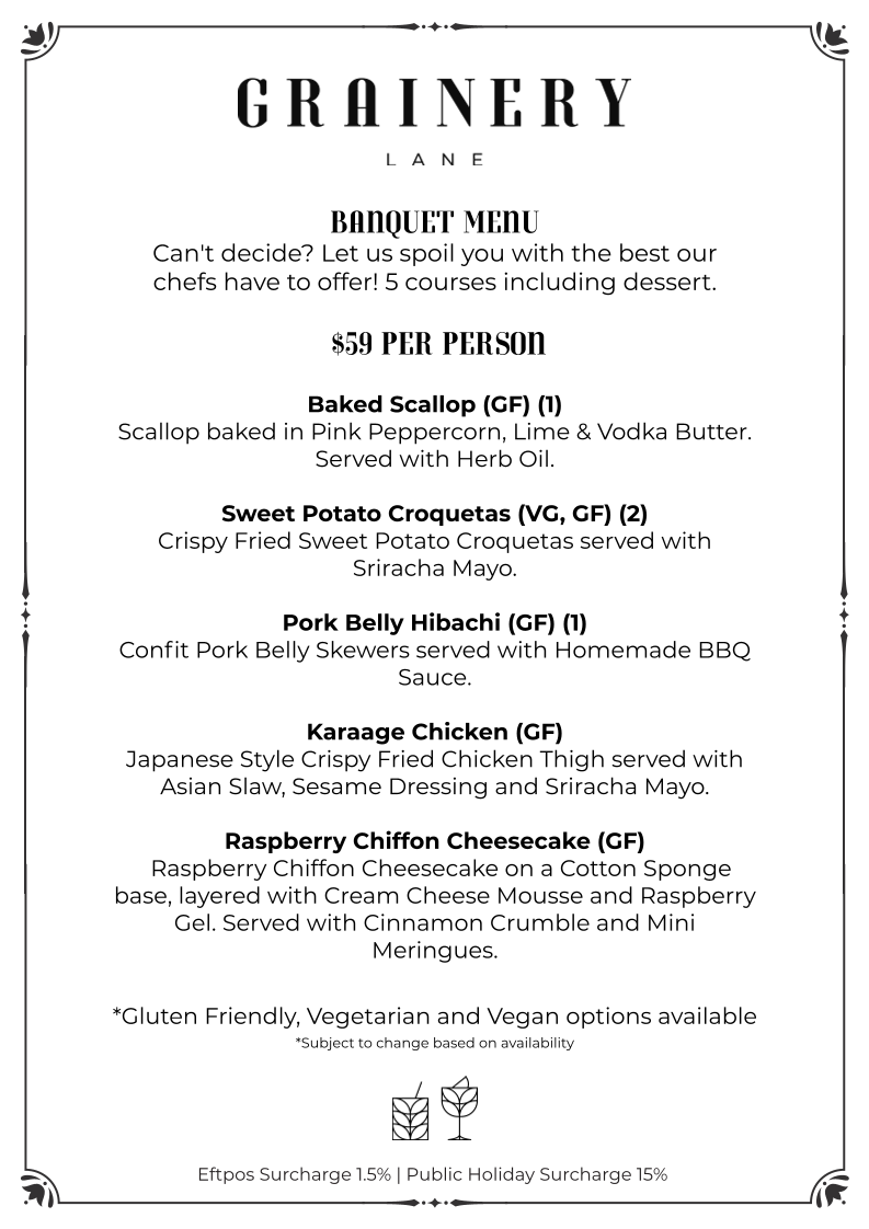 Menu, Grainery Lane