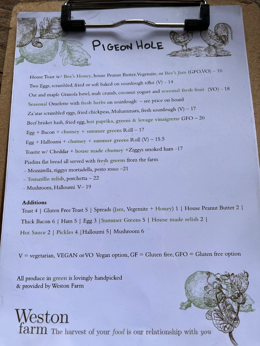 Menu, Pigeon Hole