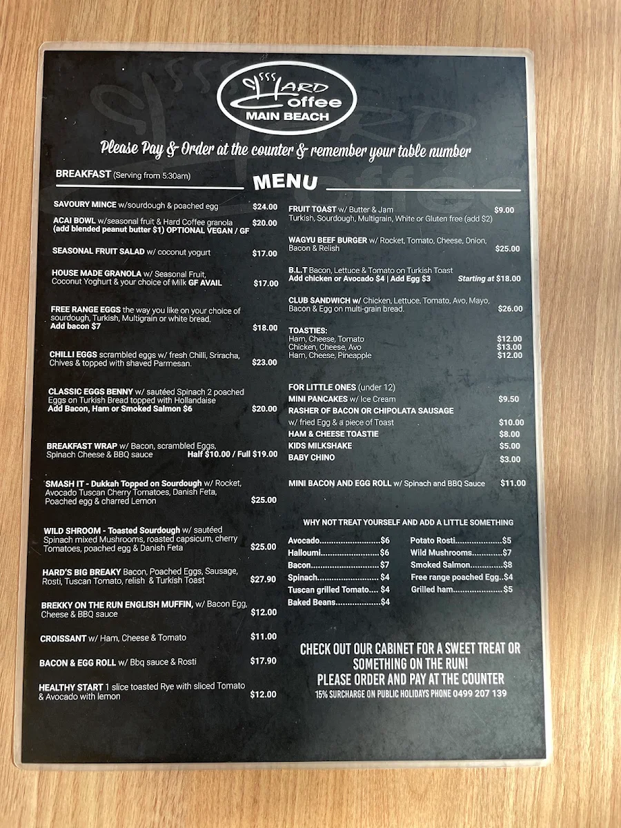 Menu, Hard Coffee