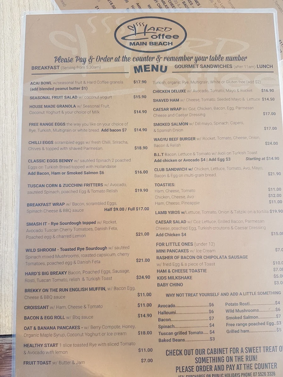 Menu, Hard Coffee