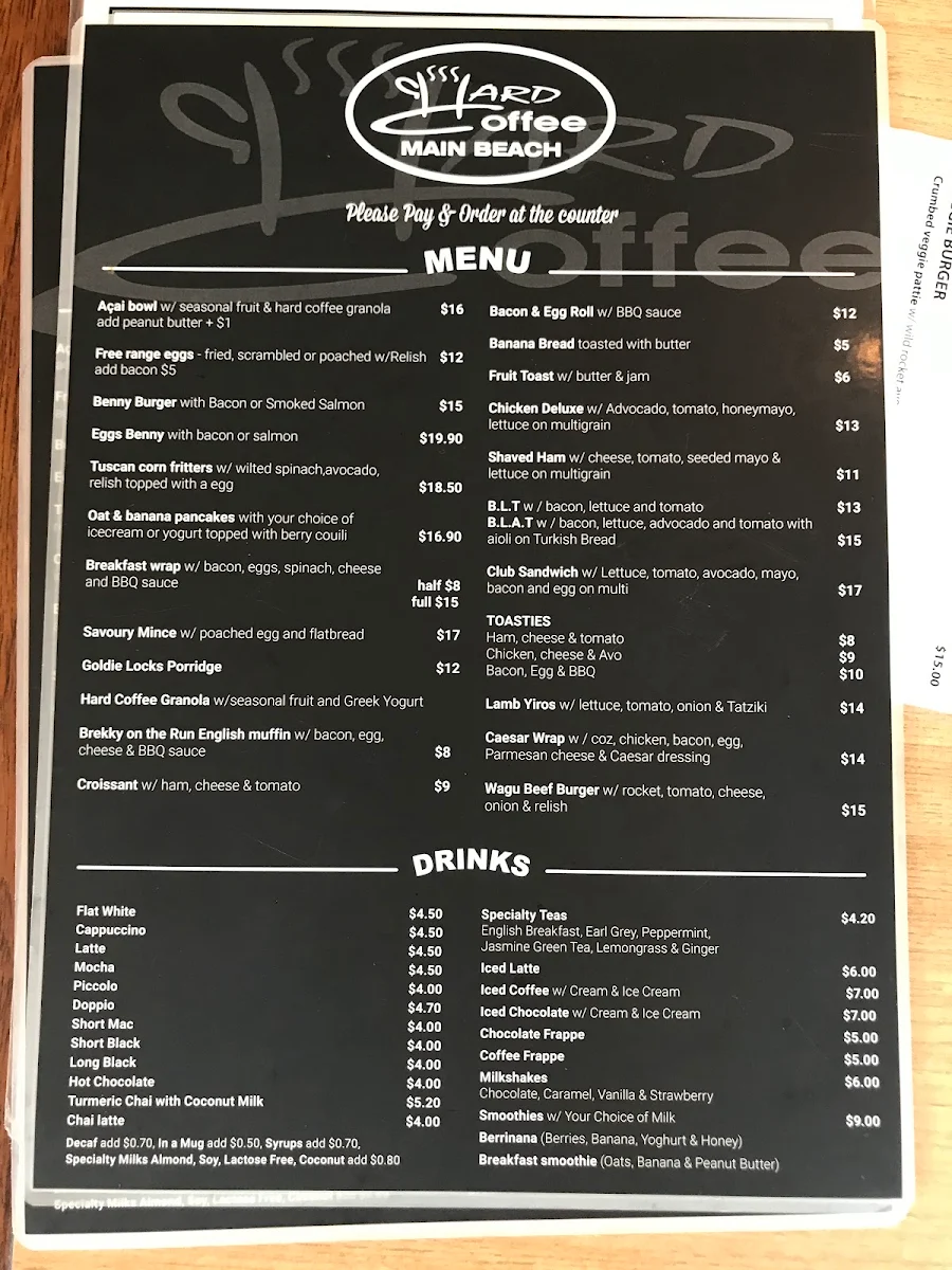 Menu, Hard Coffee