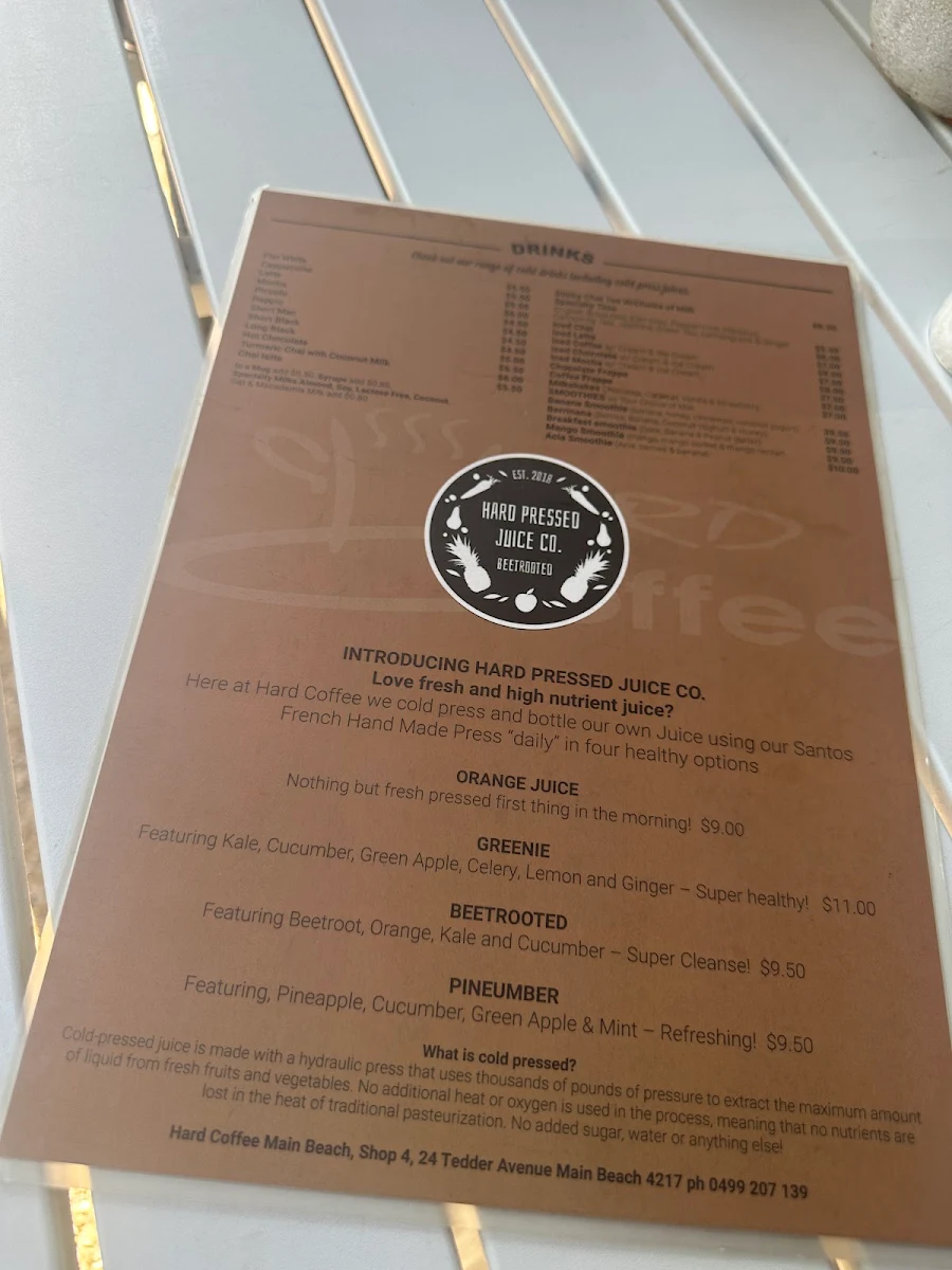 Menu, Hard Coffee