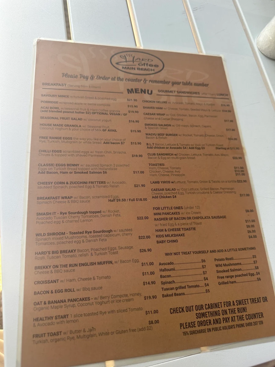 Menu, Hard Coffee