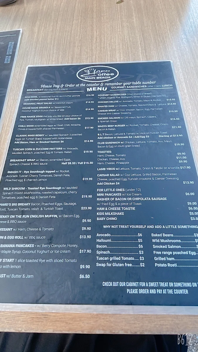 Menu, Hard Coffee