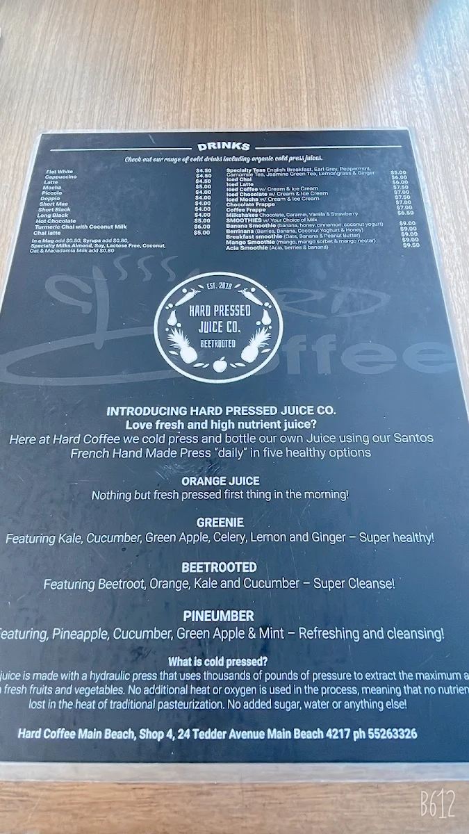 Menu, Hard Coffee