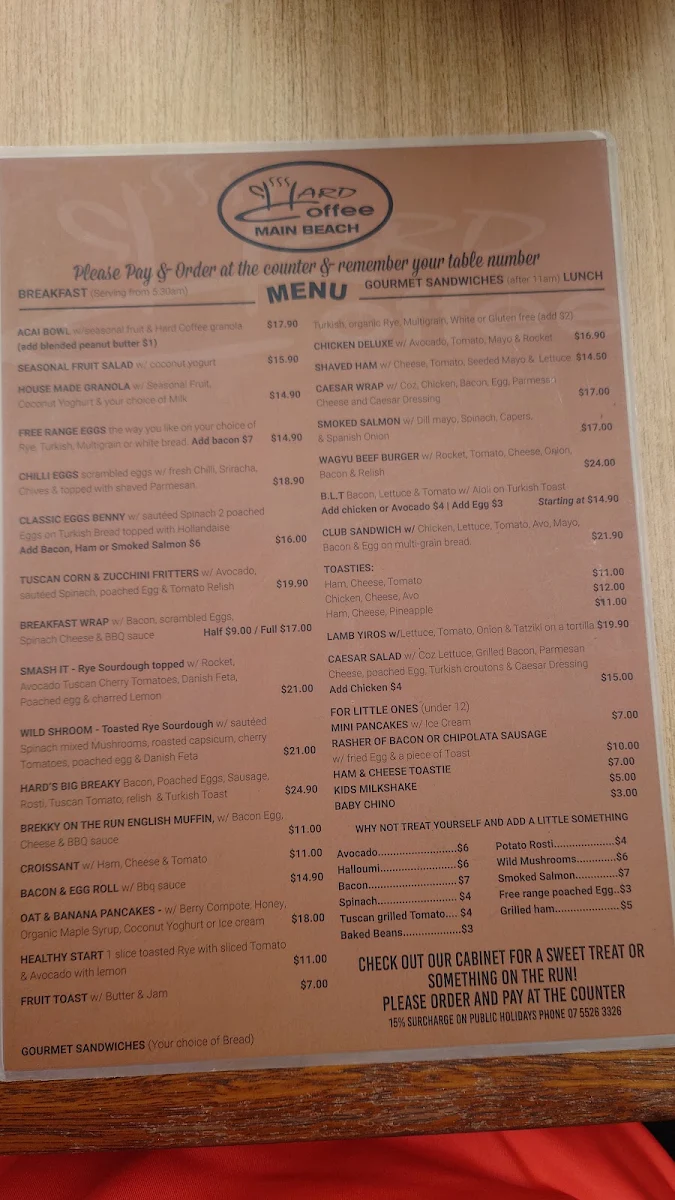 Menu, Hard Coffee