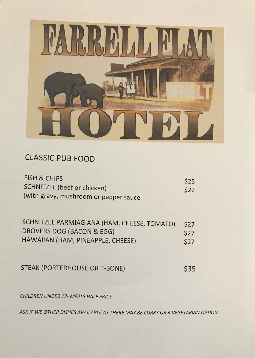 Menu, Farrell Flat Hotel Farrell Flat South Australia