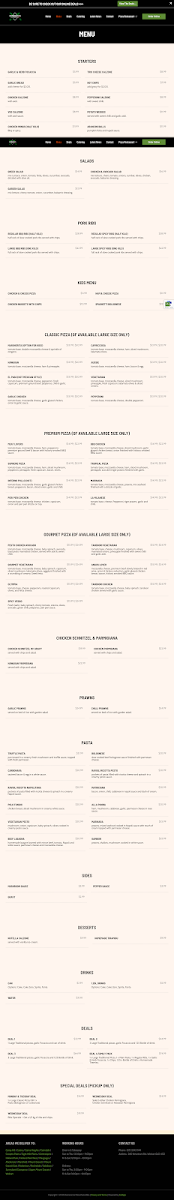 Menu, Domenico's Pizza Pasta Ribs