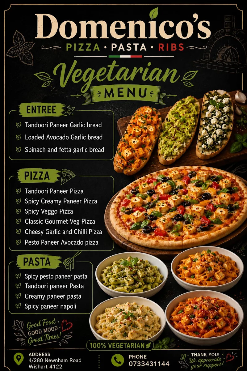 Menu, Domenico's Pizza Pasta Ribs