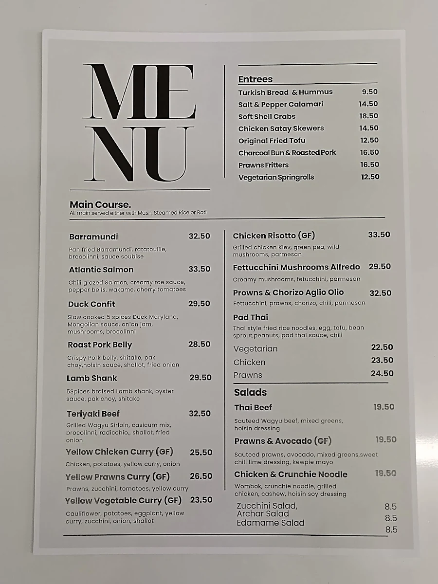 Menu, Bema Kitchen