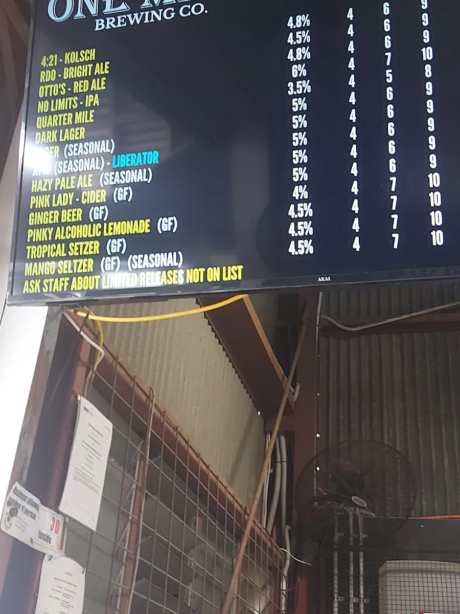Menu, One Mile Brewery (NT)