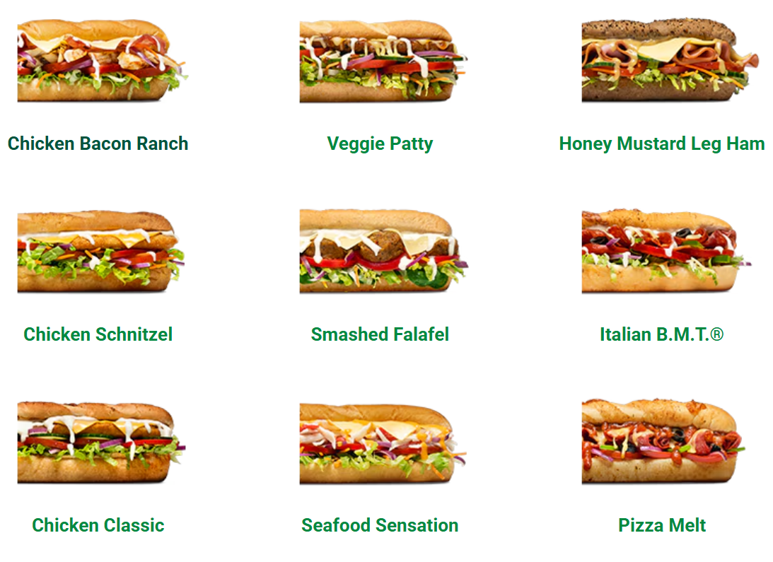 Menu, Subway Mickleham