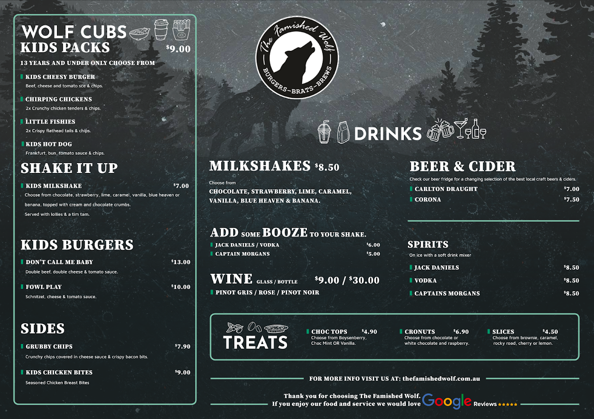 Menu, The Famished Wolf Kensington
