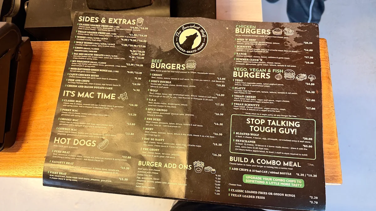 Menu, The Famished Wolf Kensington