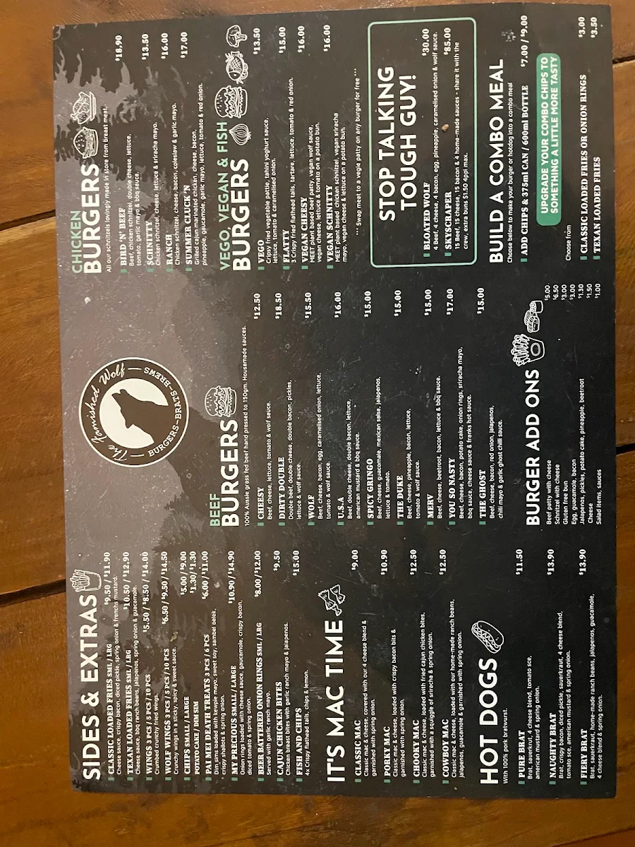 Menu, The Famished Wolf Kensington