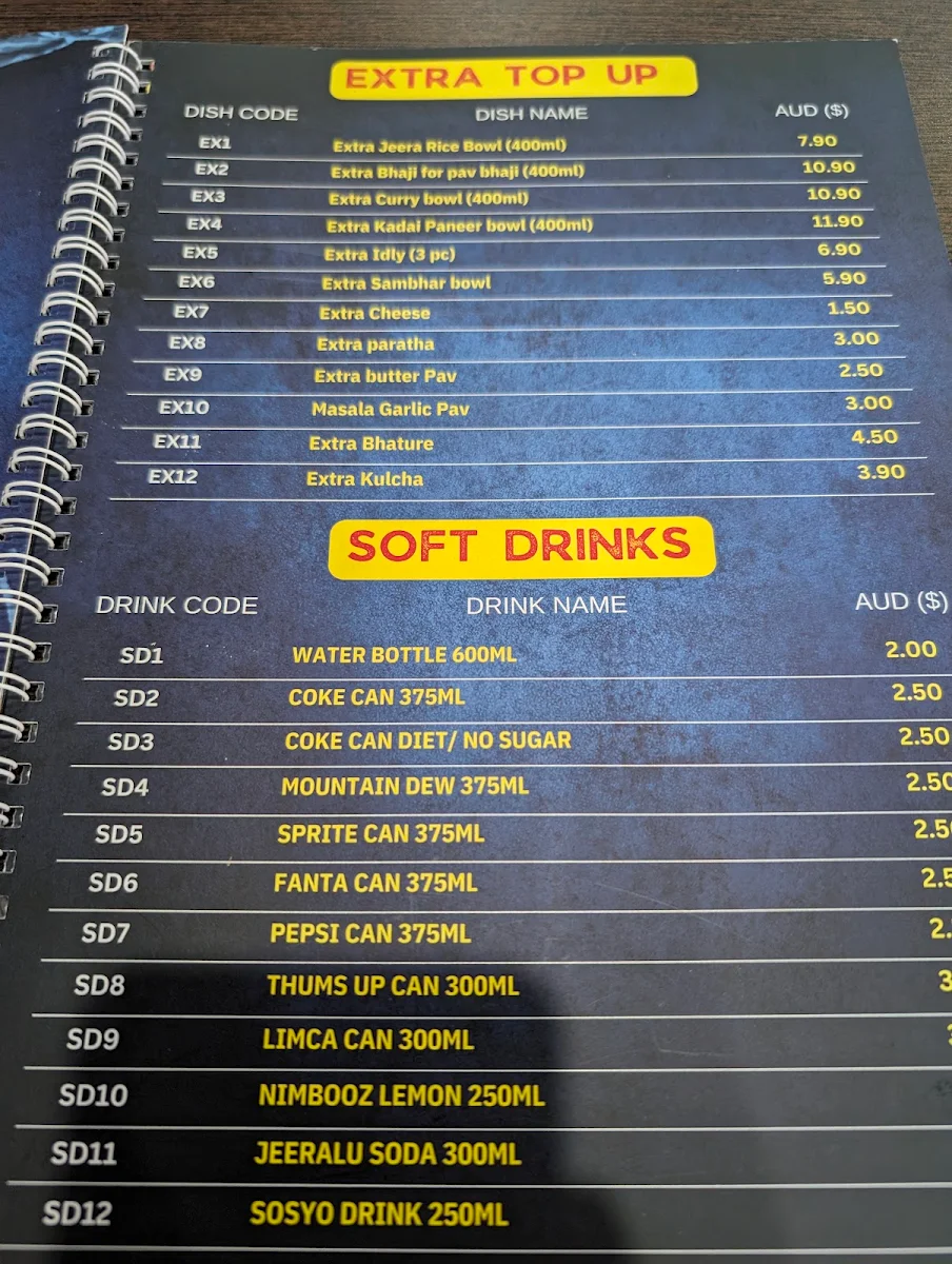 Menu, Jay Bhavani Gungahlin - Indian Restaurant