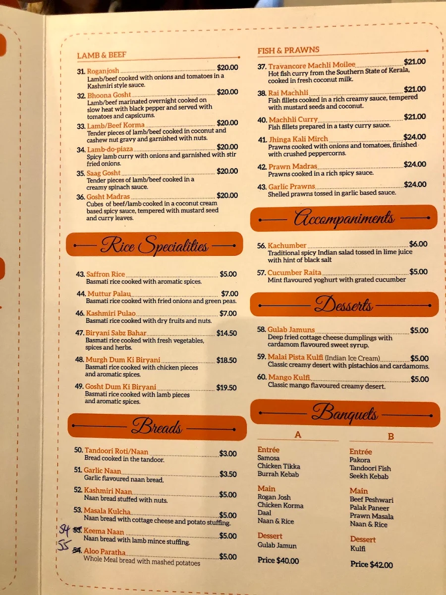 Menu, Sanjeev' Cafe Spice