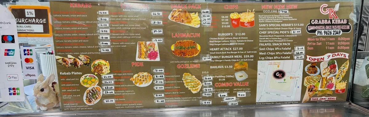 Menu, Grabba Kebab, Quakers Hill