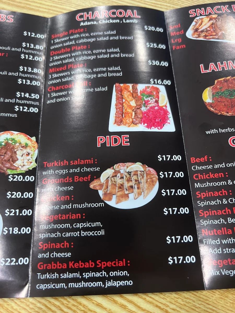 Menu, Grabba Kebab, Quakers Hill