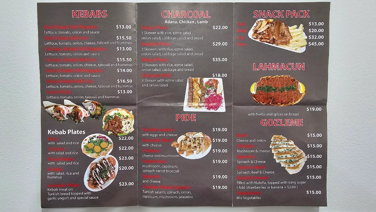 Menu, Grabba Kebab, Quakers Hill
