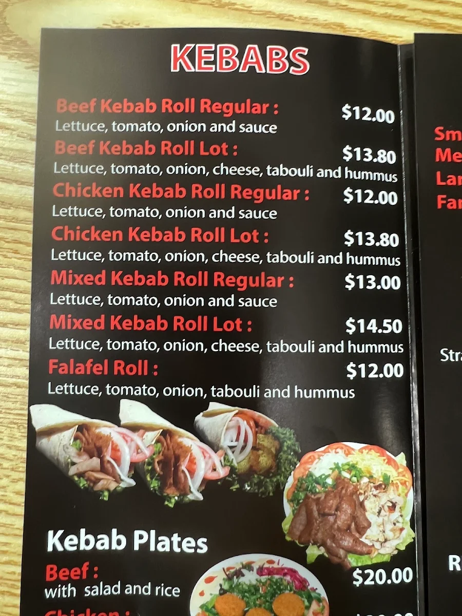 Menu, Grabba Kebab, Quakers Hill