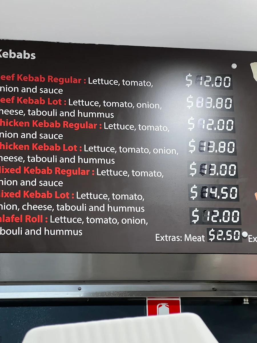 Menu, Grabba Kebab, Quakers Hill