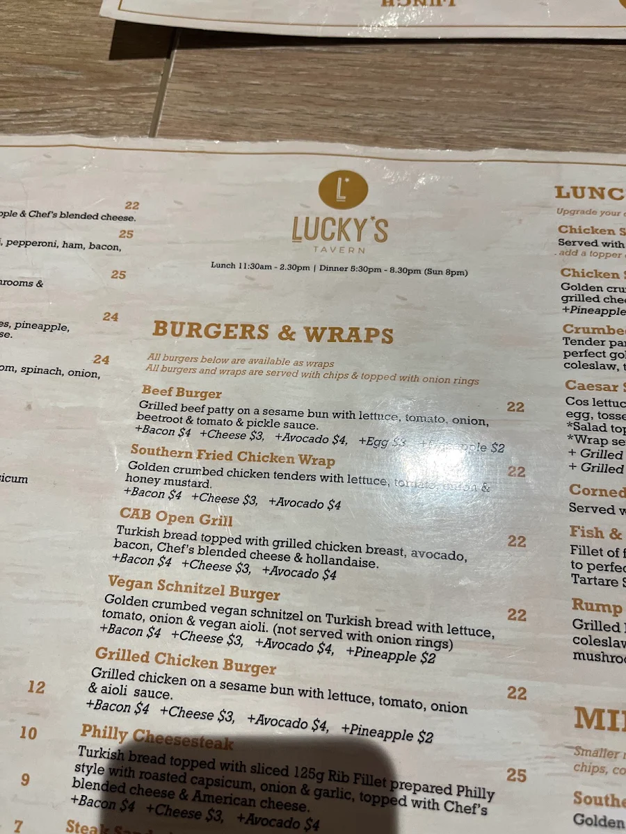 Menu, Lucky Star Tavern Sunnybank