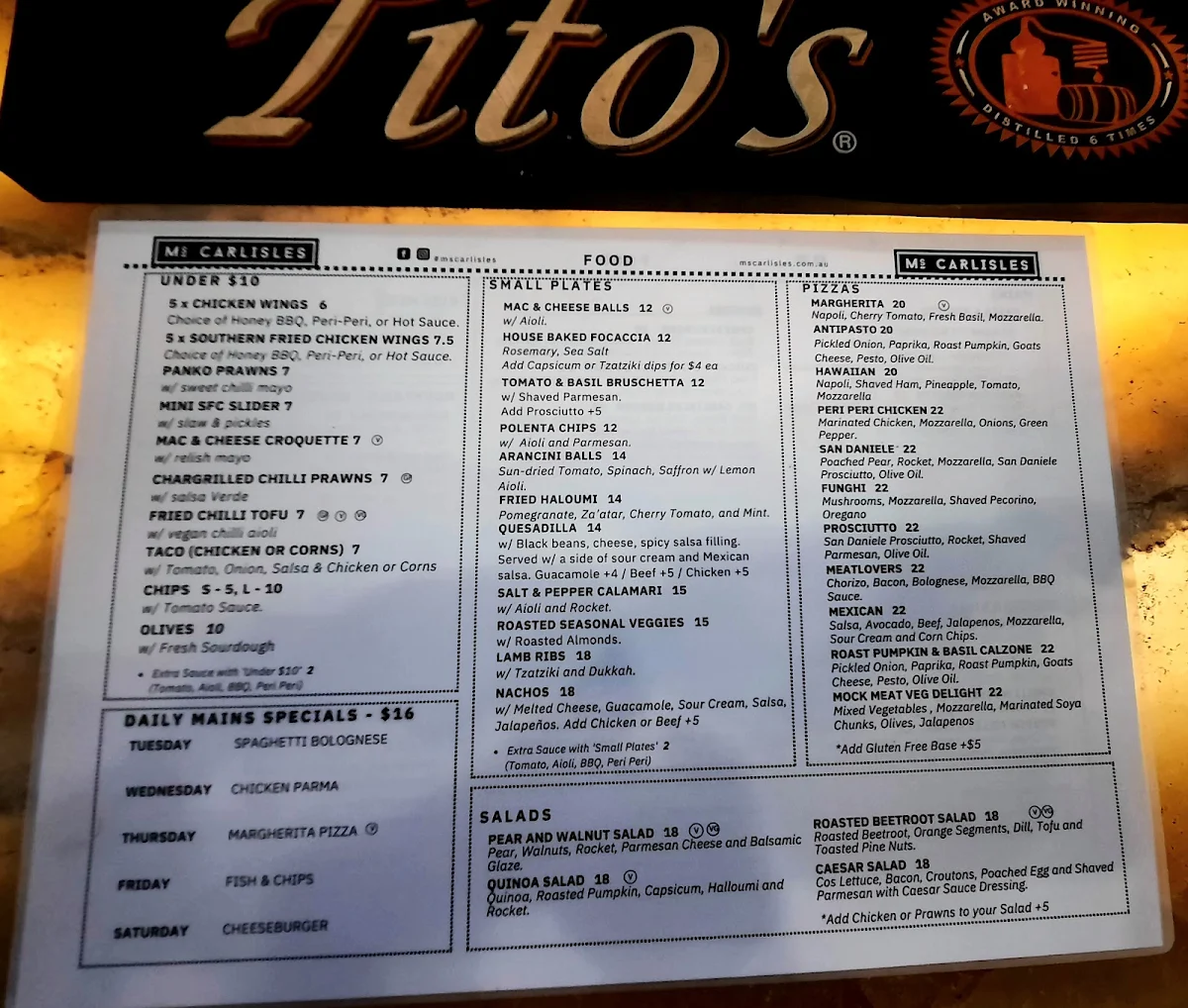 Menu, Ms. Carlisles - Bar & Restaurant