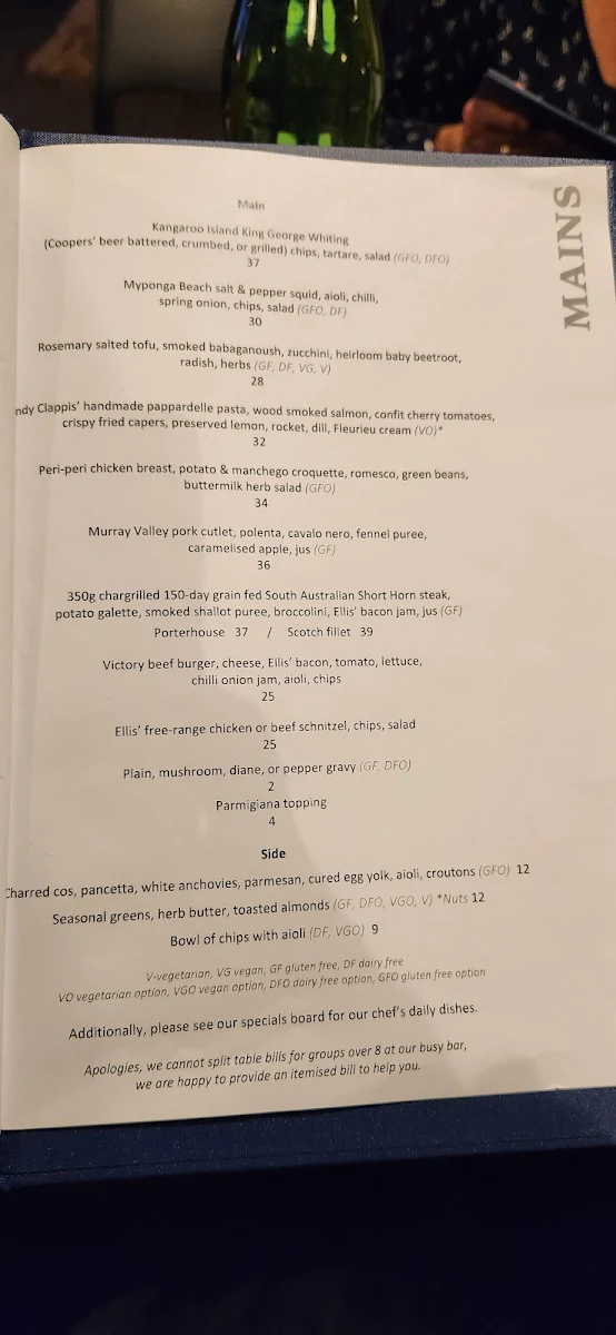 Menu, Victory Hotel