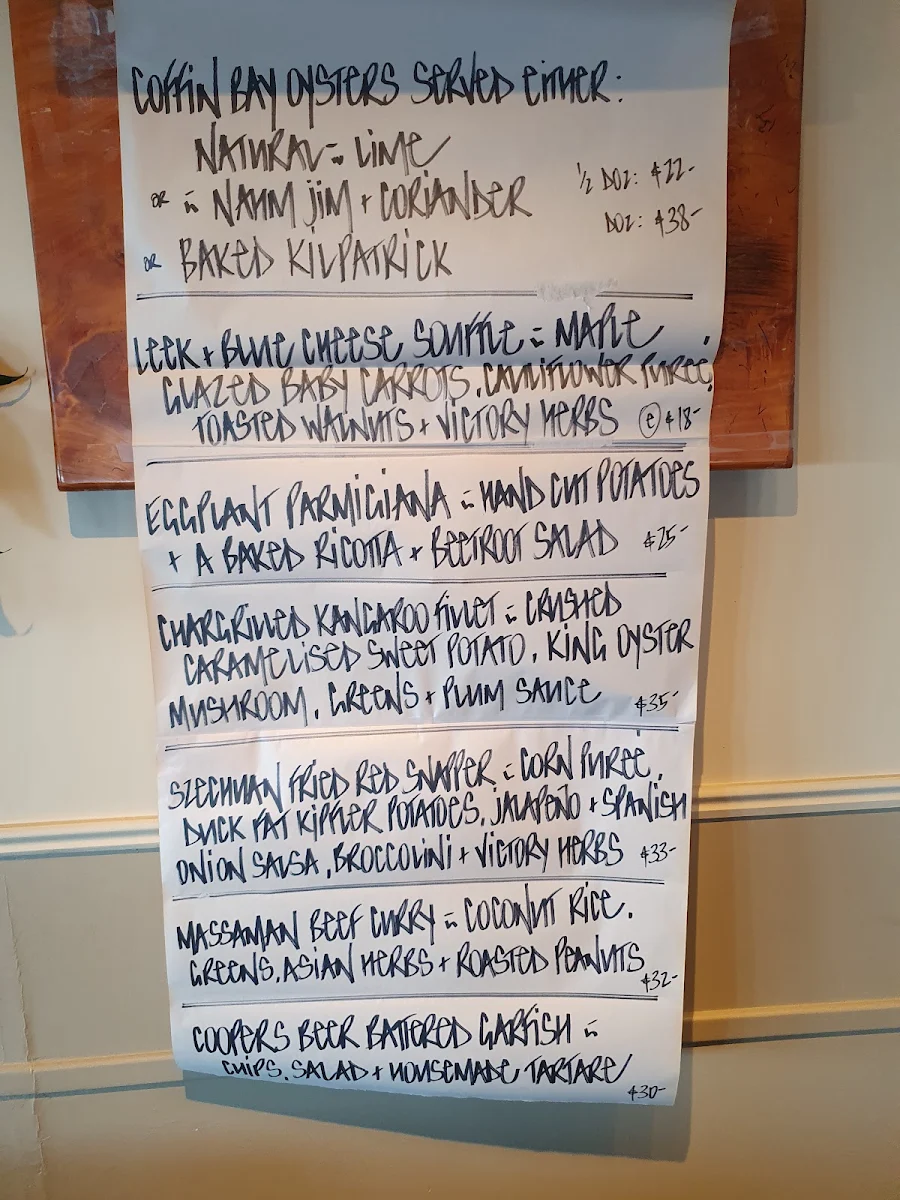 Menu, Victory Hotel