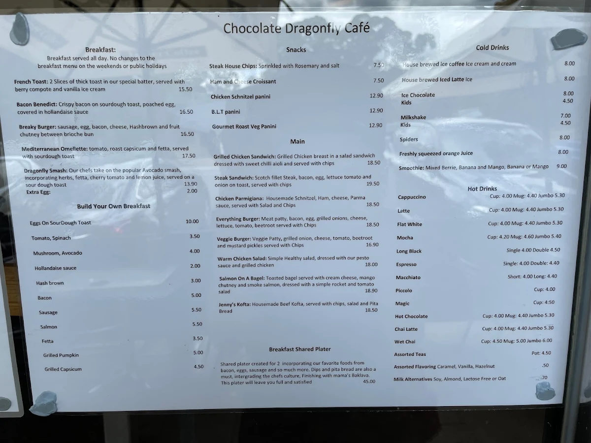 Menu, The Chocolate Dragonfly Cafe