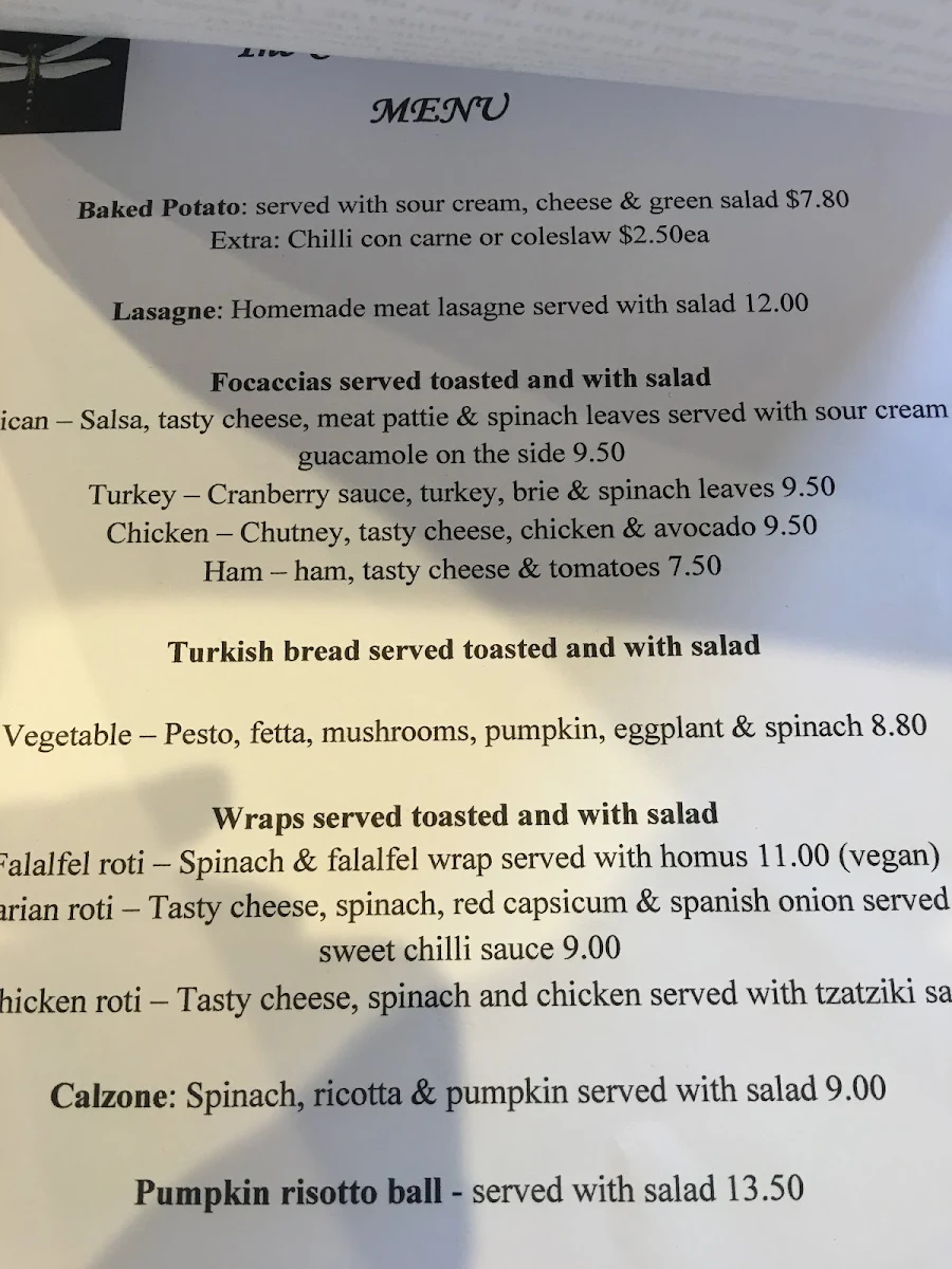 Menu, The Chocolate Dragonfly Cafe