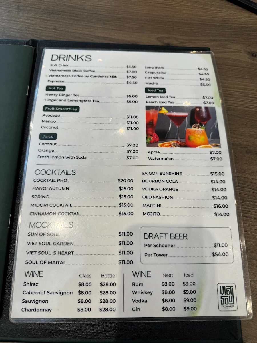 Menu, Viet Soul Restaurant