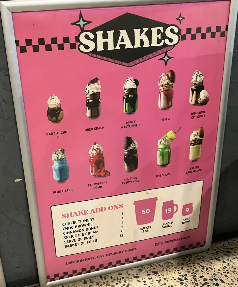 Menu, Mondaze Burgers & Shakes