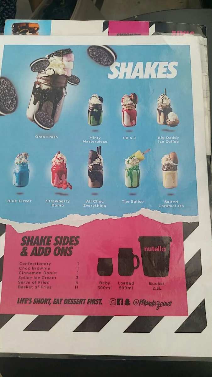 Menu, Mondaze Burgers & Shakes