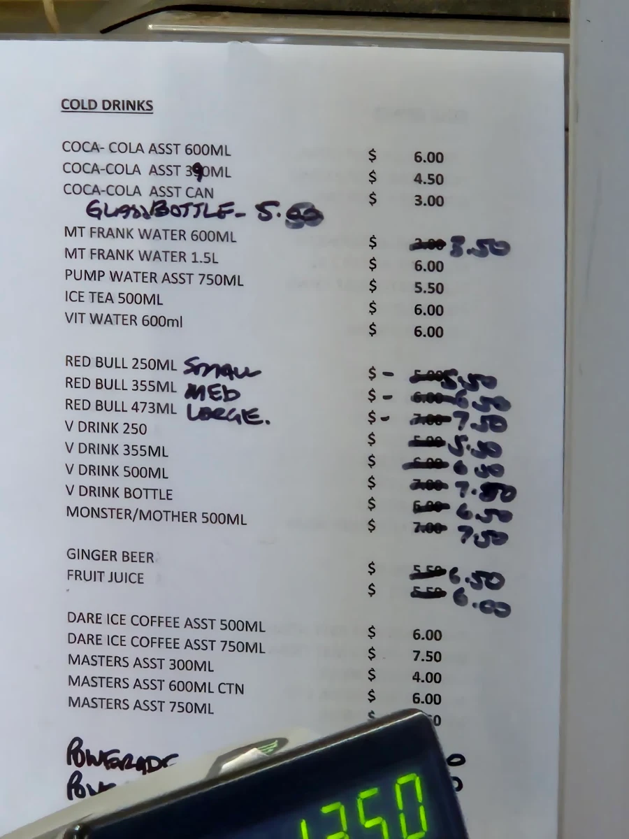 Menu, Nick's Lunchbar