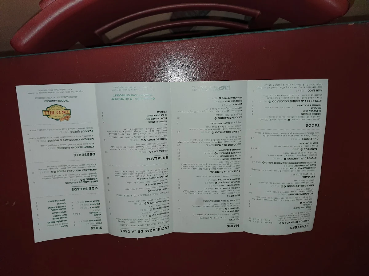 Menu, Taco Bill - Lilydale
