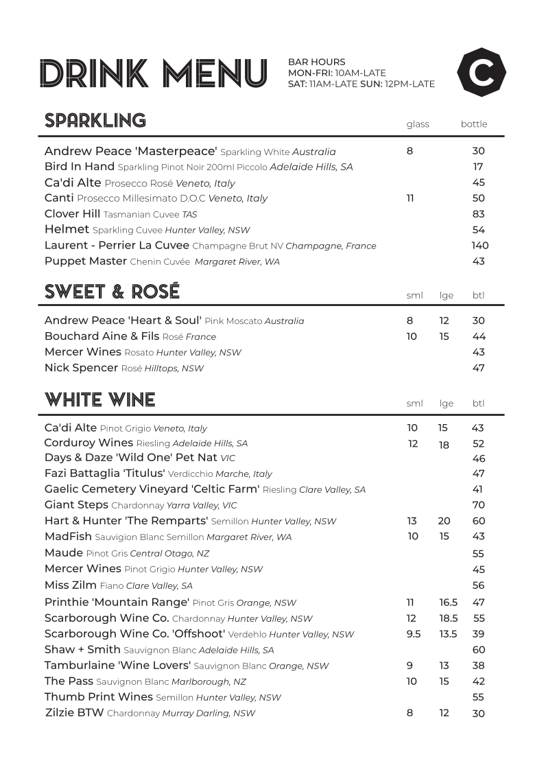 Menu, Clarendon Hotel