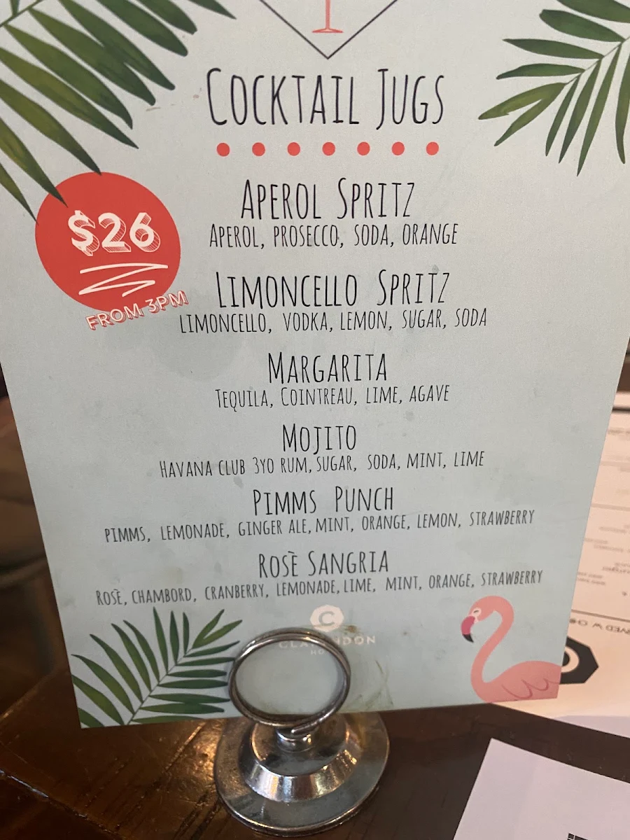 Menu, Clarendon Hotel