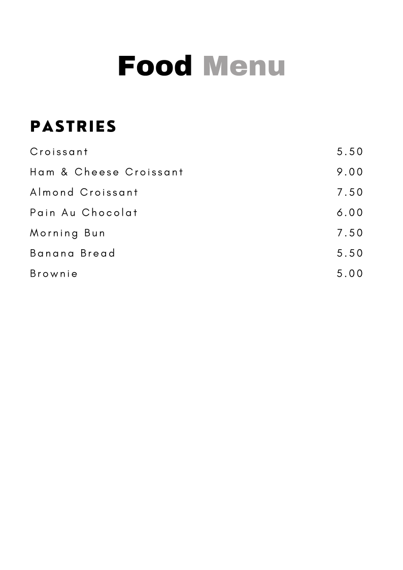 Menu, Brew Express