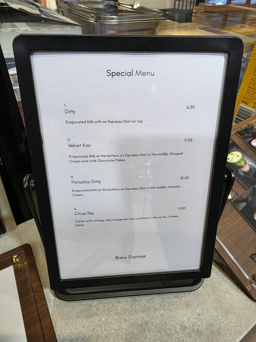 Menu, Brew Express